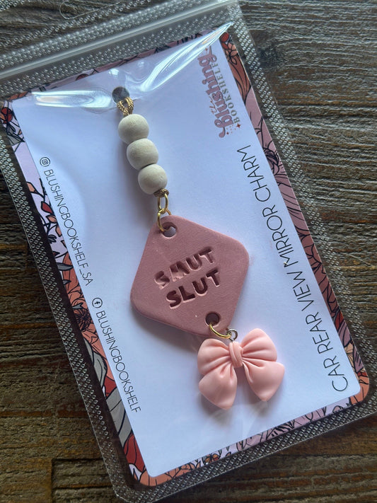 REAR VIEW MIRROR HANGING CHARM -SMUT SLUT BOW