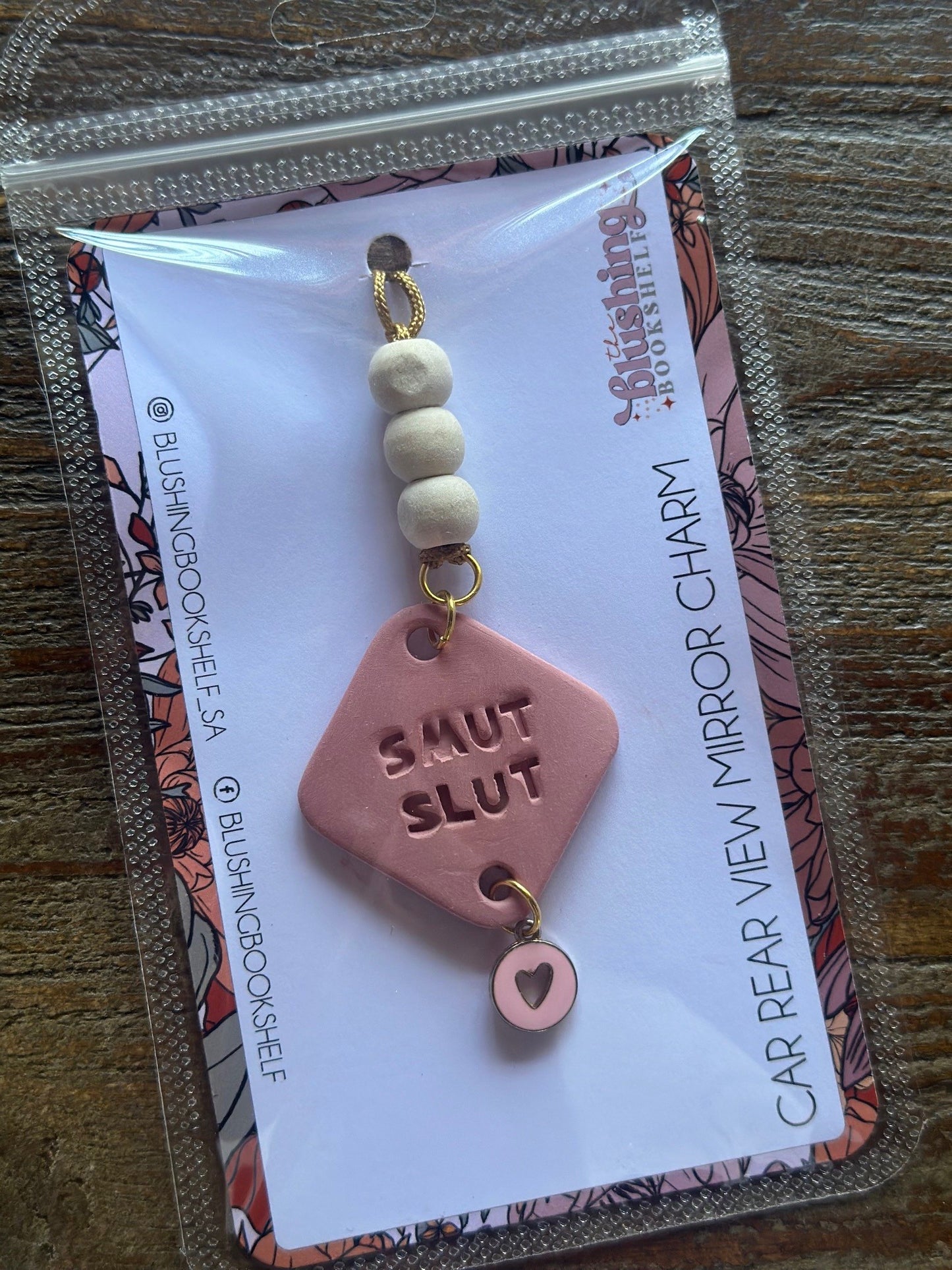 REAR VIEW MIRROR HANGING CHARM -SMUT SLUT PINK HEART